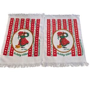 VTG Christmas HOLLY HOBBIE Holiday Wishes Dish Towel American Greetings Set of 2